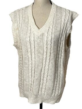 &Daughter Oversized  V-Neck Cable Knit Sweater Vest Sz-L